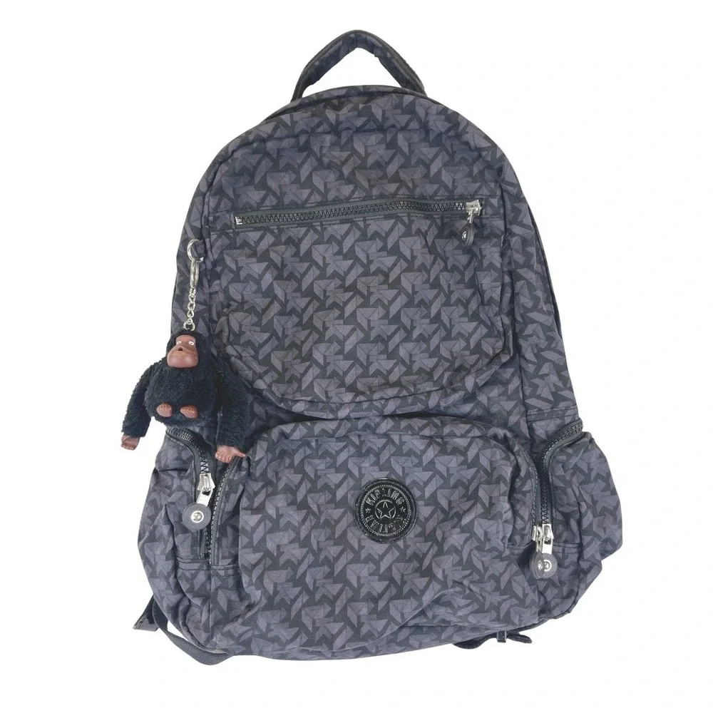 Kipling Seoul Geometric Print Backpack Womens OS Gray Travel School Monkey Charm